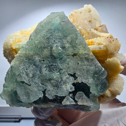 Große Phantom Fluorit, hexagonal, Quarz Stufe Omehane, Namibia 137*99*70mm #12678