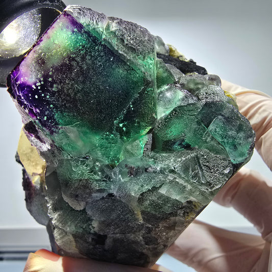 Große Fluorit, Rauchquarz, Schörl Turmalin, Hyalit, Muskovit Okorusu, Namibia 87*90*77mm #12679