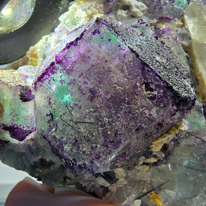 Große Fluorit, Rauchquarz, Schörl Turmalin, Hyalit, Muskovit Okorusu, Namibia 87*90*77mm #12679
