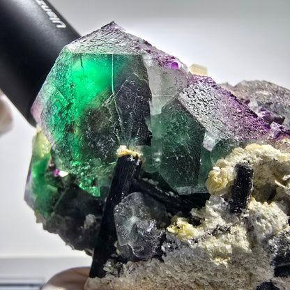 Große Fluorit, Rauchquarz, Schörl Turmalin, Hyalit, Muskovit Okorusu, Namibia 87*90*77mm #12679