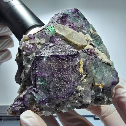 Große Fluorit, Rauchquarz, Schörl Turmalin, Hyalit, Muskovit Okorusu, Namibia 87*90*77mm #12679