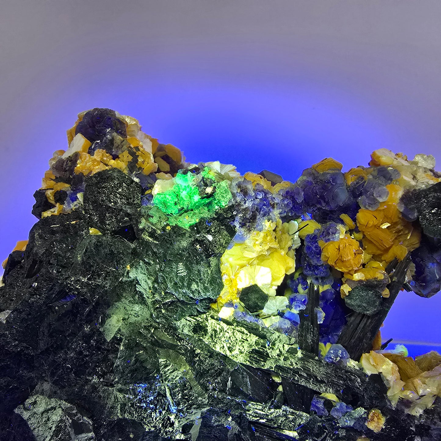 XXL Phantom Fluorite, Schorl Tourmaline, Hyalite Opal, Muscovite Erongo, Namibia 210*161*74mm #12681