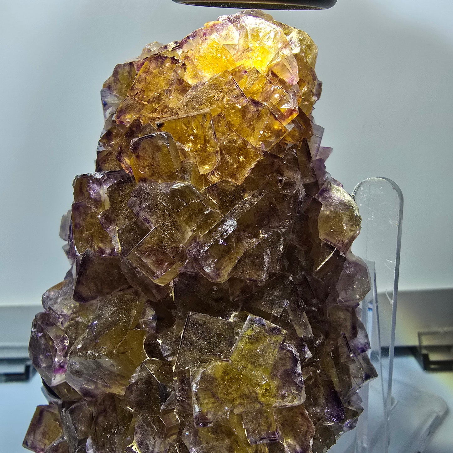 Grande étagère à cubes de fluorite fantôme, jaune violet Okorusu, Namibie 115*86*55mm #12683