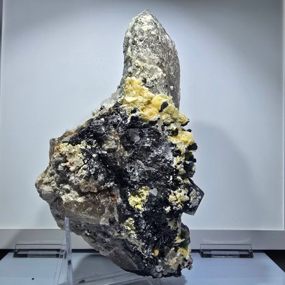 Quartz fumé XXL, Fluorite, Tourmaline schorl, Hyalite, Muscovite Erongo, Namibie 226*125*90mm #12685