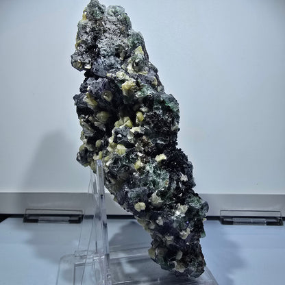 Fluorite XXL, quartz fumé, tourmaline schorl, hyalite, muscovite Erongo, Namibie 190*97*61mm #12686
