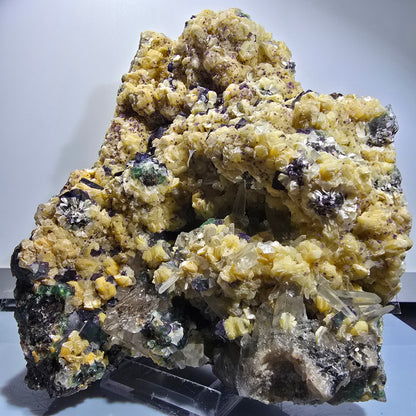 Fluorite XXL, Quartz fumé, Tourmaline Schorl, Hyalite, Muscovite Erongo, Namibie 231*200*100mm #12691