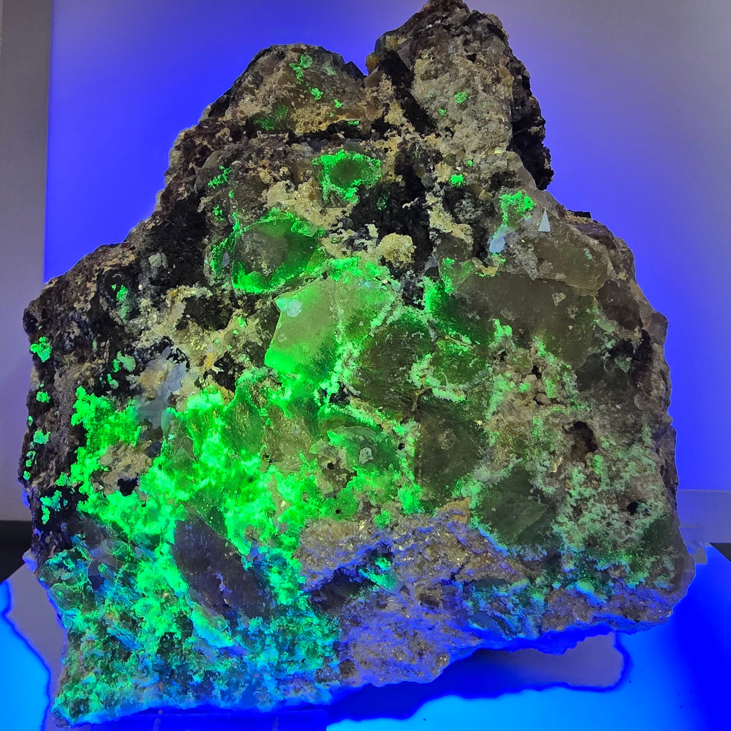Fluorite XXL, Quartz fumé, Tourmaline Schorl, Hyalite, Muscovite Erongo, Namibie 231*200*100mm #12691