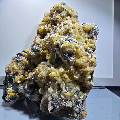 Fluorite XXL, Quartz fumé, Tourmaline Schorl, Hyalite, Muscovite Erongo, Namibie 231*200*100mm #12691