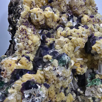 Fluorite XXL, Quartz fumé, Tourmaline Schorl, Hyalite, Muscovite Erongo, Namibie 231*200*100mm #12691