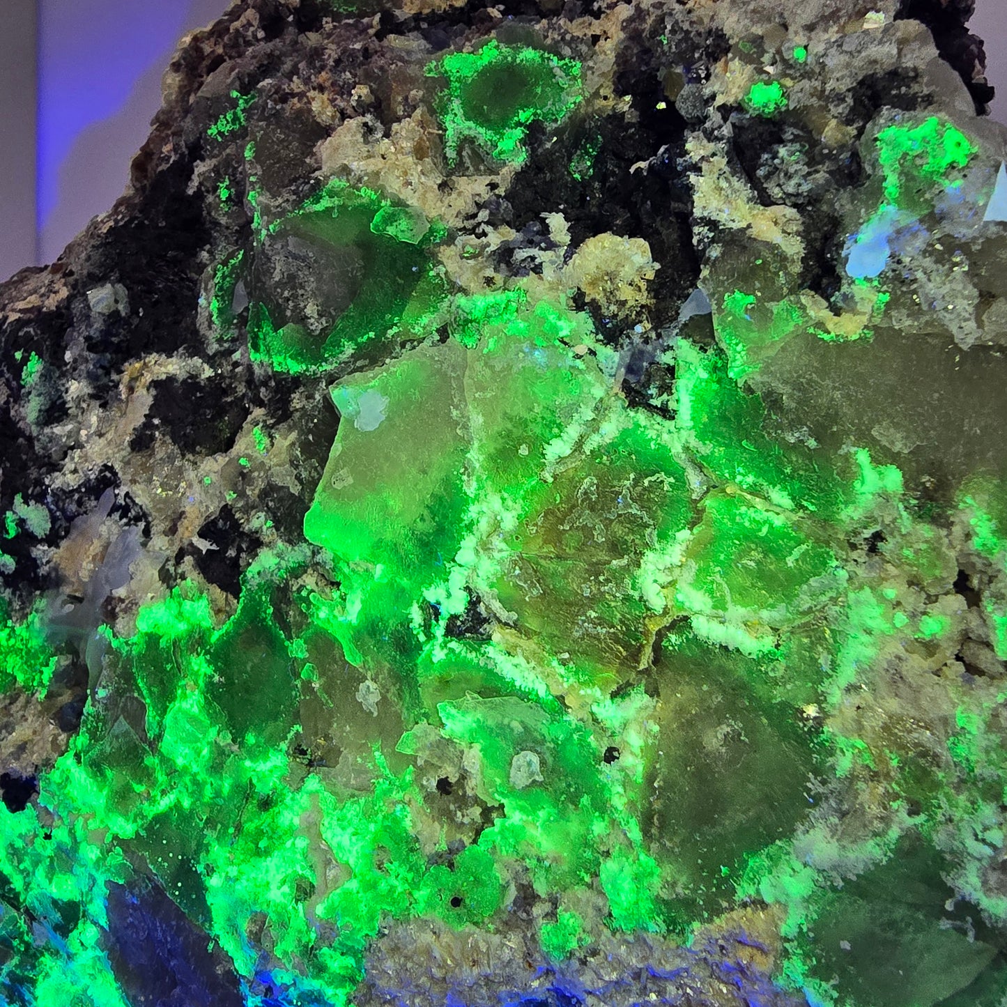Fluorite XXL, Quartz fumé, Tourmaline Schorl, Hyalite, Muscovite Erongo, Namibie 231*200*100mm #12691