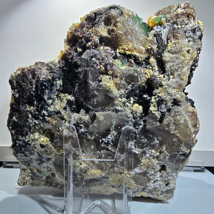 Fluorite XXL, Quartz fumé, Tourmaline Schorl, Hyalite, Muscovite Erongo, Namibie 231*200*100mm #12691