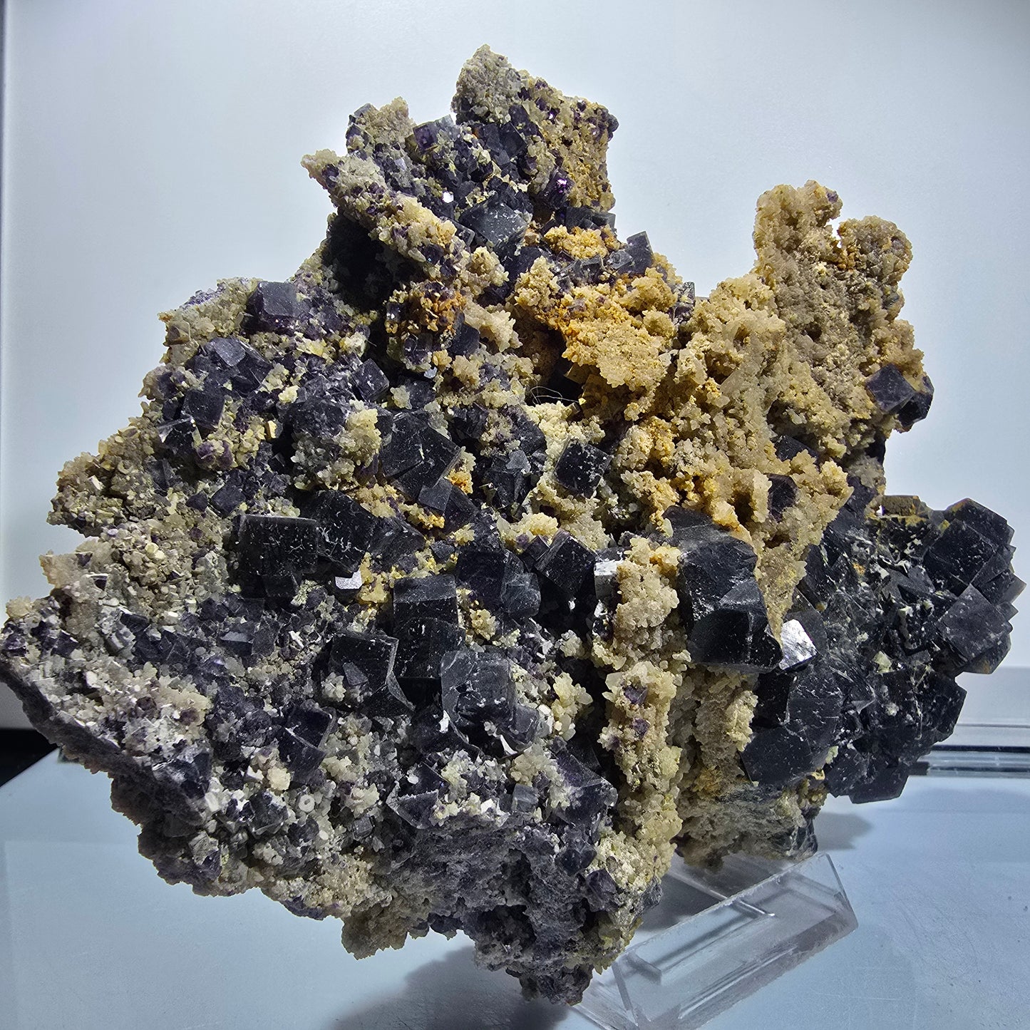 Cube de fluorine fantôme XXL, couche de quartz, violet vert Okorusu, Namibie 203*158*61mm #12692