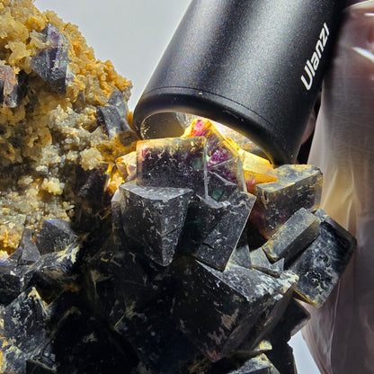 Cube de fluorine fantôme XXL, couche de quartz, violet vert Okorusu, Namibie 203*158*61mm #12692