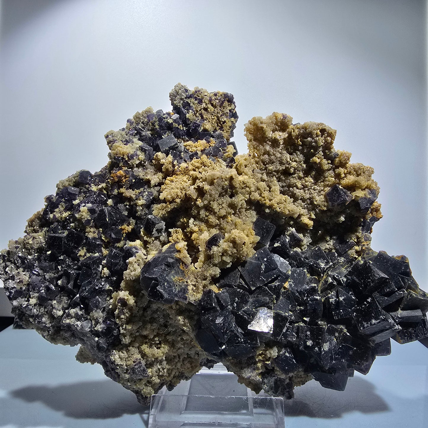 Cube de fluorine fantôme XXL, couche de quartz, violet vert Okorusu, Namibie 203*158*61mm #12692
