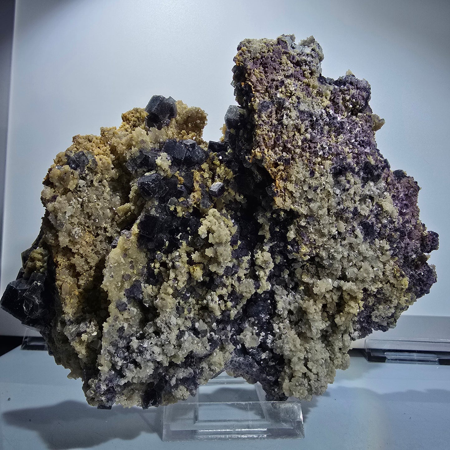 Cube de fluorine fantôme XXL, couche de quartz, violet vert Okorusu, Namibie 203*158*61mm #12692