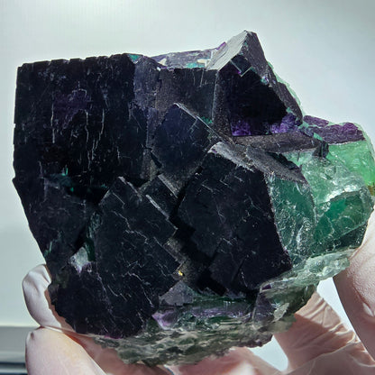 Grand spécimen de fluorite fantôme cubique, violet vert 11:11 Angel Pocket, Namibie 10*100*35mm #12695