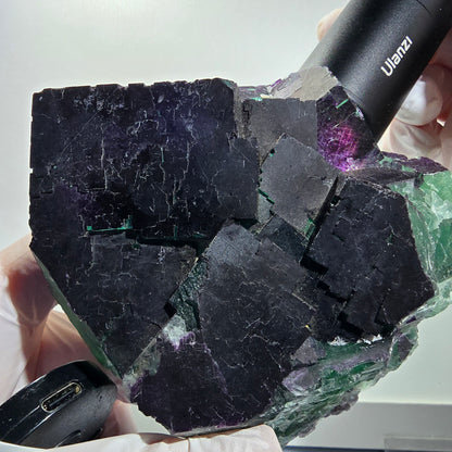 Grand spécimen de fluorite fantôme cubique, violet vert 11:11 Angel Pocket, Namibie 10*100*35mm #12695