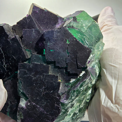 Grand spécimen de fluorite fantôme cubique, violet vert 11:11 Angel Pocket, Namibie 10*100*35mm #12695
