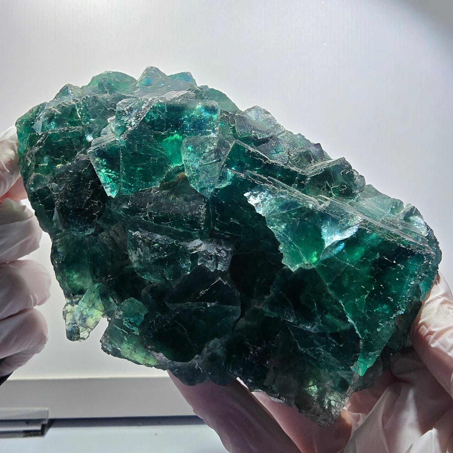 XXL Cube de Fluorine Phantom, parqueté, vert Okorusu Namibie 170*116*54mm #12697
