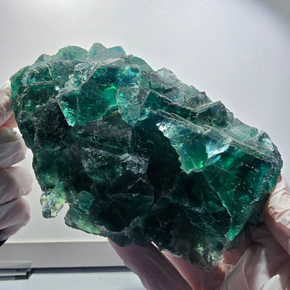 XXL Cube de Fluorine Phantom, parqueté, vert Okorusu Namibie 170*116*54mm #12697