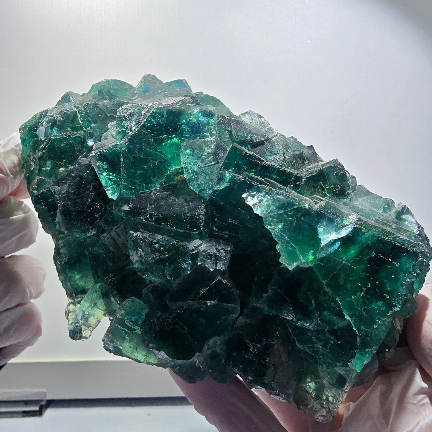 XXL Cube de Fluorine Phantom, parqueté, vert Okorusu Namibie 170*116*54mm #12697