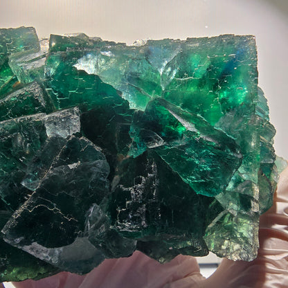 XXL Cube de Fluorine Phantom, parqueté, vert Okorusu Namibie 170*116*54mm #12697
