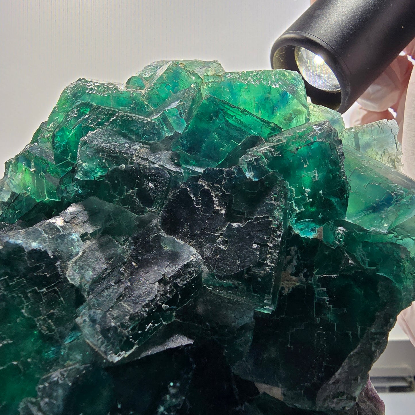 XXL Cube de Fluorine Phantom, parqueté, vert Okorusu Namibie 170*116*54mm #12697