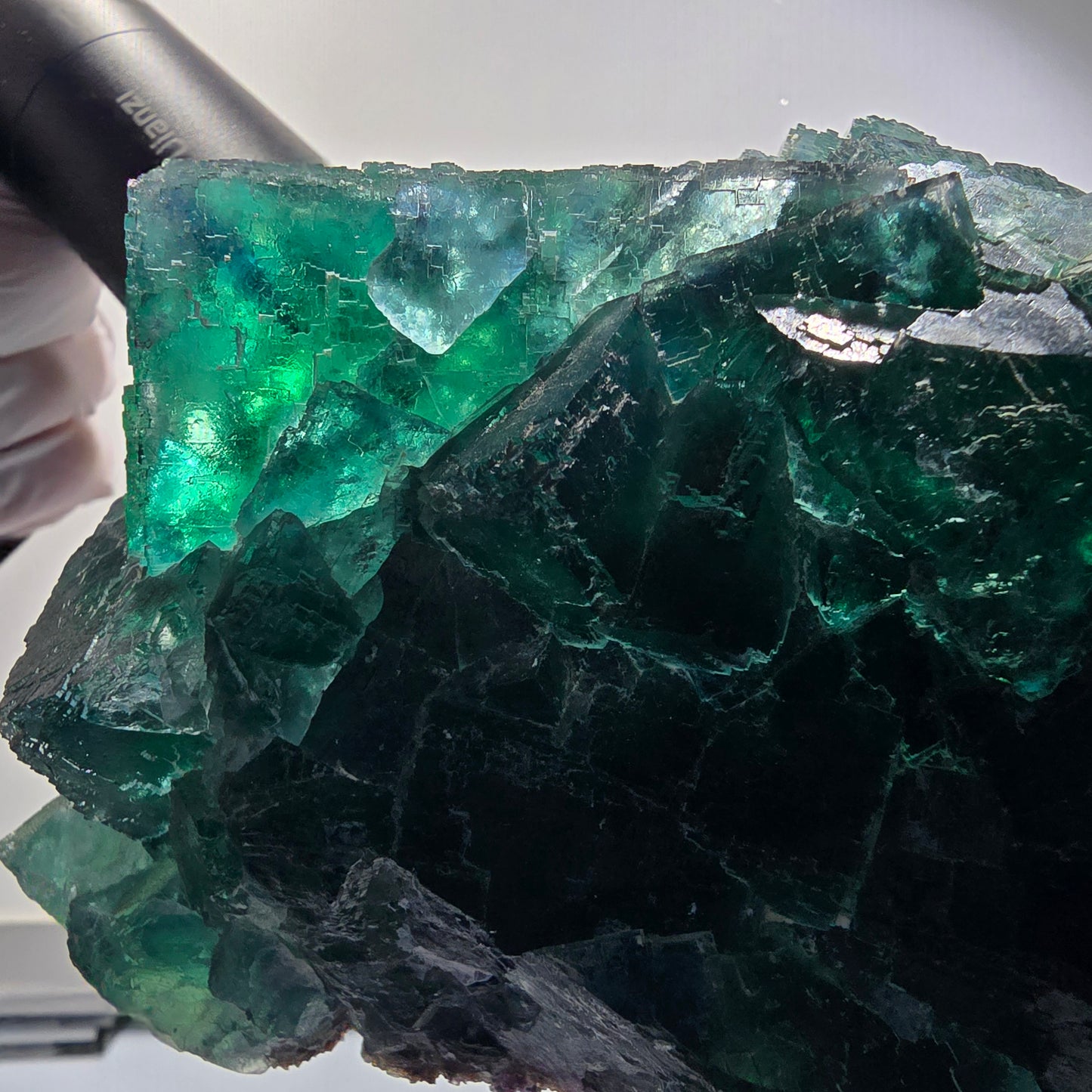 XXL Cube de Fluorine Phantom, parqueté, vert Okorusu Namibie 170*116*54mm #12697