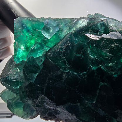 XXL Cube de Fluorine Phantom, parqueté, vert Okorusu Namibie 170*116*54mm #12697