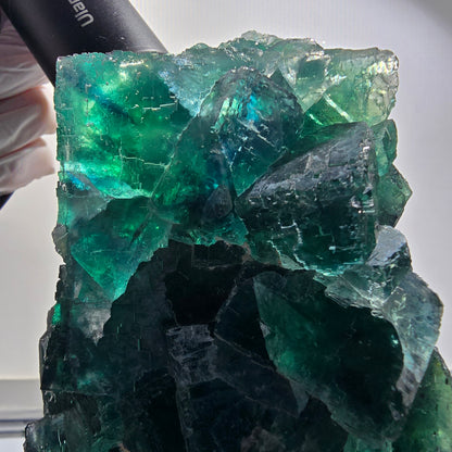 XXL Cube de Fluorine Phantom, parqueté, vert Okorusu Namibie 170*116*54mm #12697