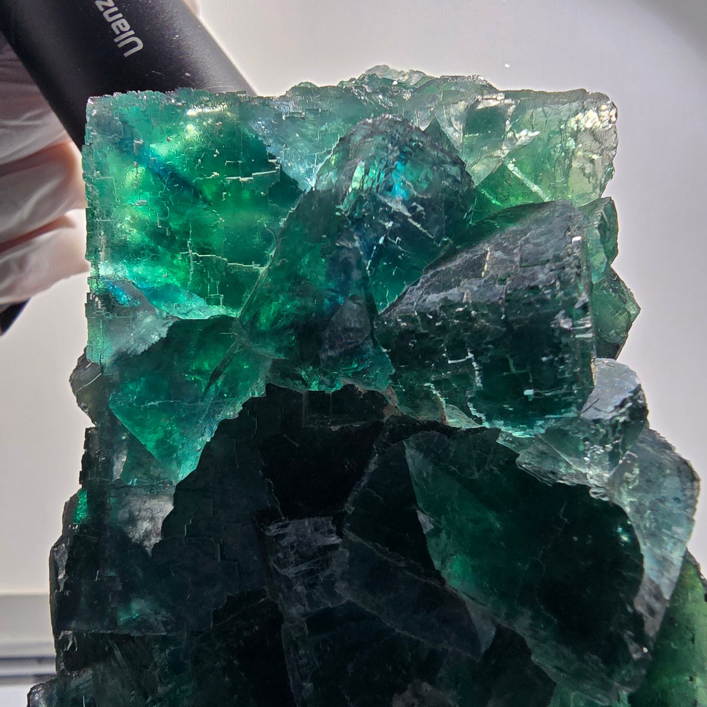 XXL Cube de Fluorine Phantom, parqueté, vert Okorusu Namibie 170*116*54mm #12697