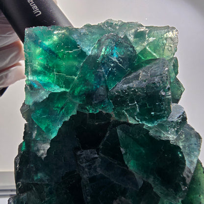 XXL Cube de Fluorine Phantom, parqueté, vert Okorusu Namibie 170*116*54mm #12697
