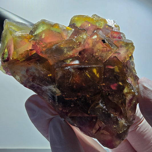 Seltene Phantom Fluorit Würfel Stufe, lila grün gelb Okorusu, Namibia 83*58*33mm #12698