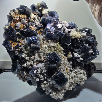 XXL Phantom Fluorite Cube, Quartz Stage, purple-green Okorusu, Namibia 192*160*107mm #12700