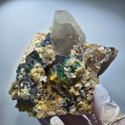 Fluorit, Rauchquarz, Schörl Turmalin, Hyalit, Muskovit Erongo, Namibia 86*92*50mm #12703