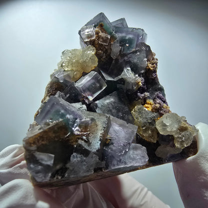 Seltene Phantom Fluorit Würfel, Quarz Stufe Okorusu, Namibia 71*49*47mm #12704