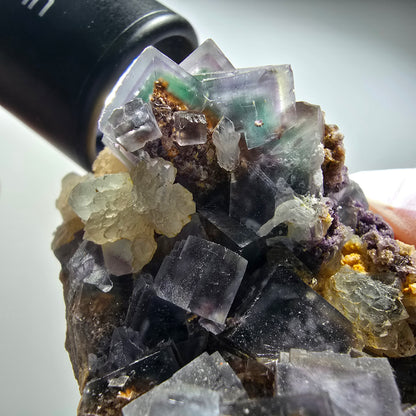 Seltene Phantom Fluorit Würfel, Quarz Stufe Okorusu, Namibia 71*49*47mm #12704