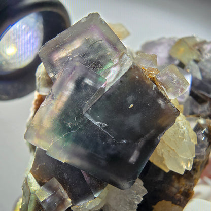 Seltene Phantom Fluorit Würfel, Quarz Stufe Okorusu, Namibia 71*49*47mm #12704