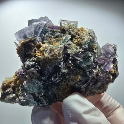 Seltene Phantom Fluorit Würfel, Quarz Stufe Okorusu, Namibia 71*49*47mm #12704