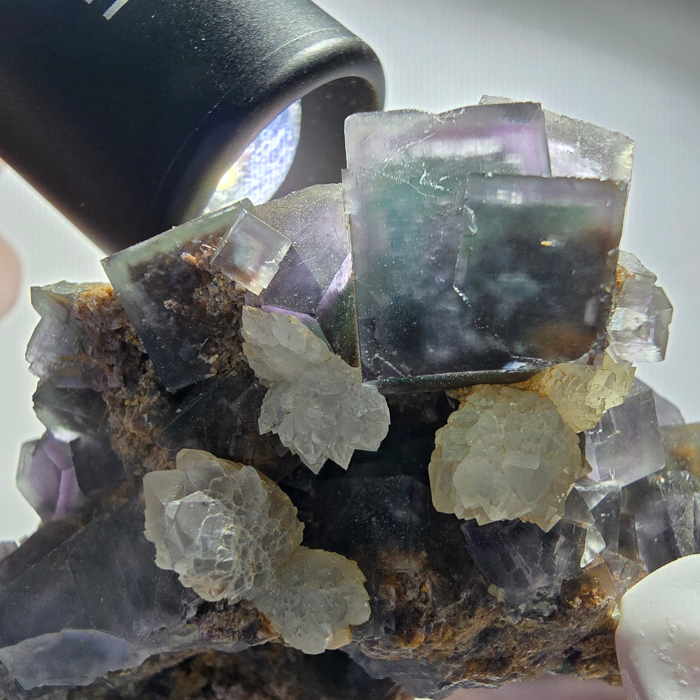 Seltene Phantom Fluorit Würfel, Quarz Stufe Okorusu, Namibia 71*49*47mm #12704