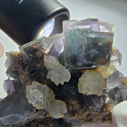Seltene Phantom Fluorit Würfel, Quarz Stufe Okorusu, Namibia 71*49*47mm #12704