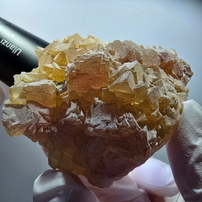 Seltene Phantom Fluorit, gestuft, Quarz Stufe Omehane, Namibia 86*57*38mm #12705