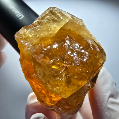 Natürlicher Honig Calcit Kristall, gelb orange Erongo, Namibia 80*39*34mm #12707