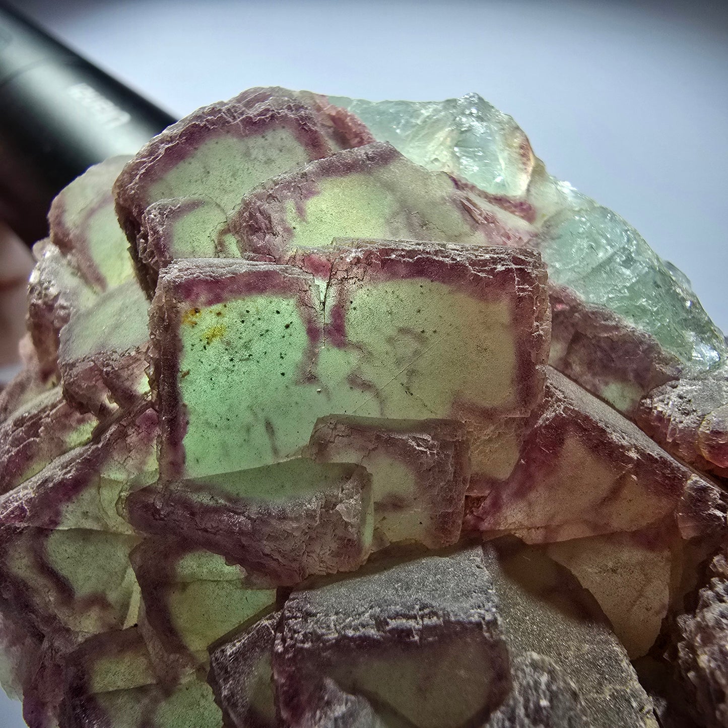 Seltene Phantom Fluorit, Quarz Stufe, grün lila Omehane, Namibia 85*57*24mm #12708