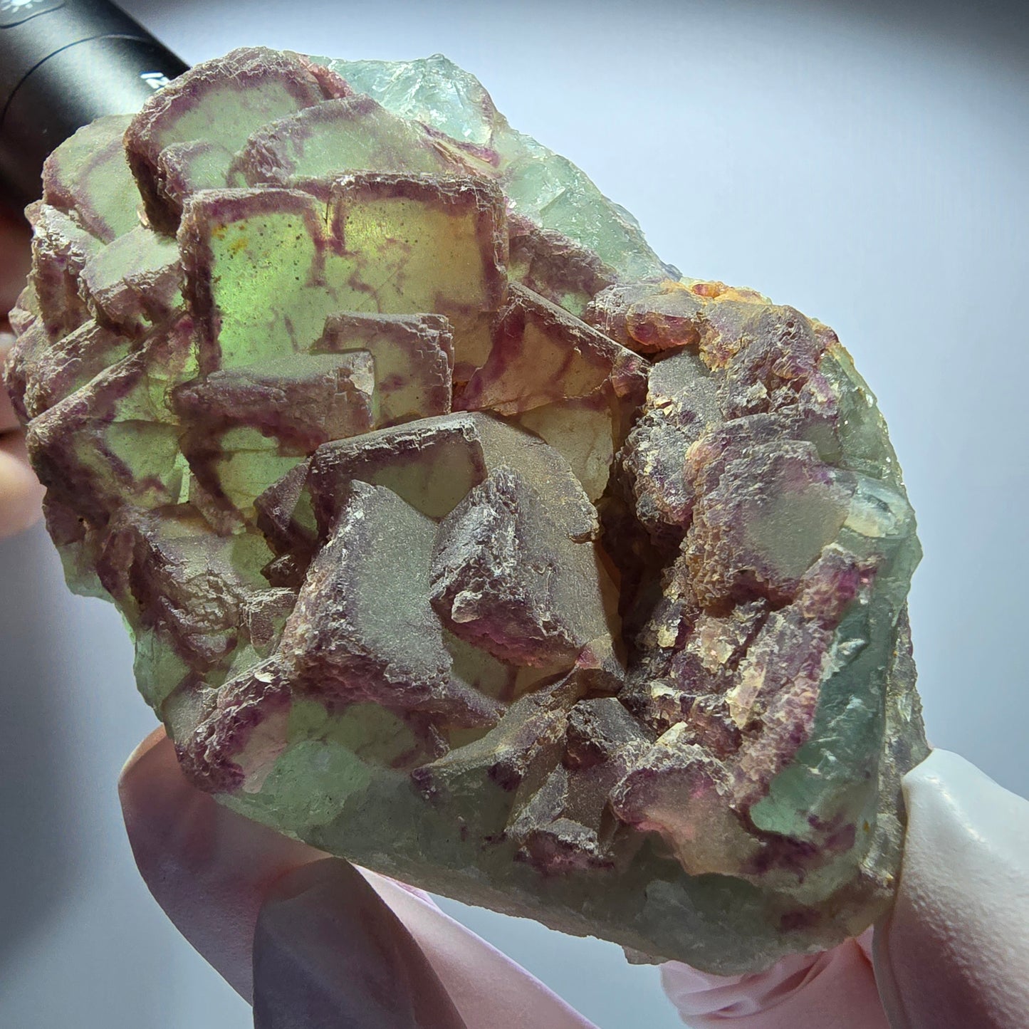 Seltene Phantom Fluorit, Quarz Stufe, grün lila Omehane, Namibia 85*57*24mm #12708