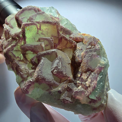 Seltene Phantom Fluorit, Quarz Stufe, grün lila Omehane, Namibia 85*57*24mm #12708