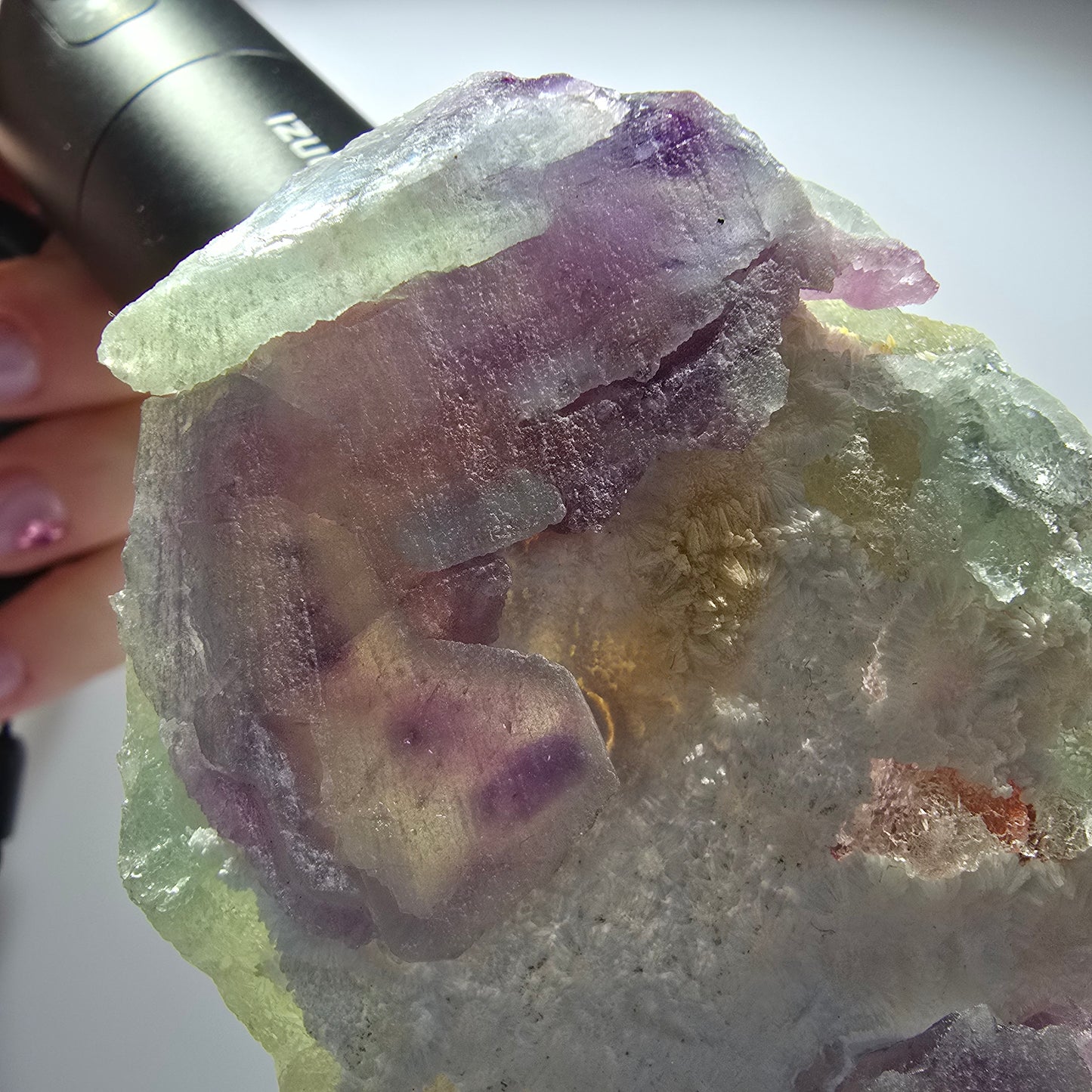 Seltene Phantom Fluorit, Quarz Stufe, grün lila Omehane, Namibia 85*57*24mm #12708