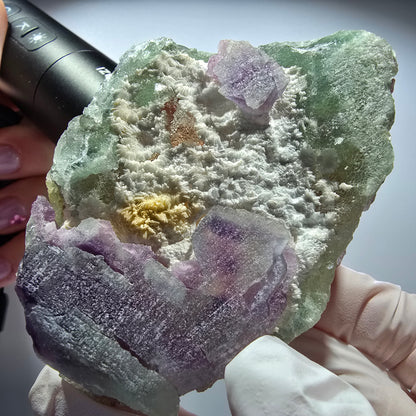 Seltene Phantom Fluorit, Quarz Stufe, grün lila Omehane, Namibia 85*57*24mm #12708