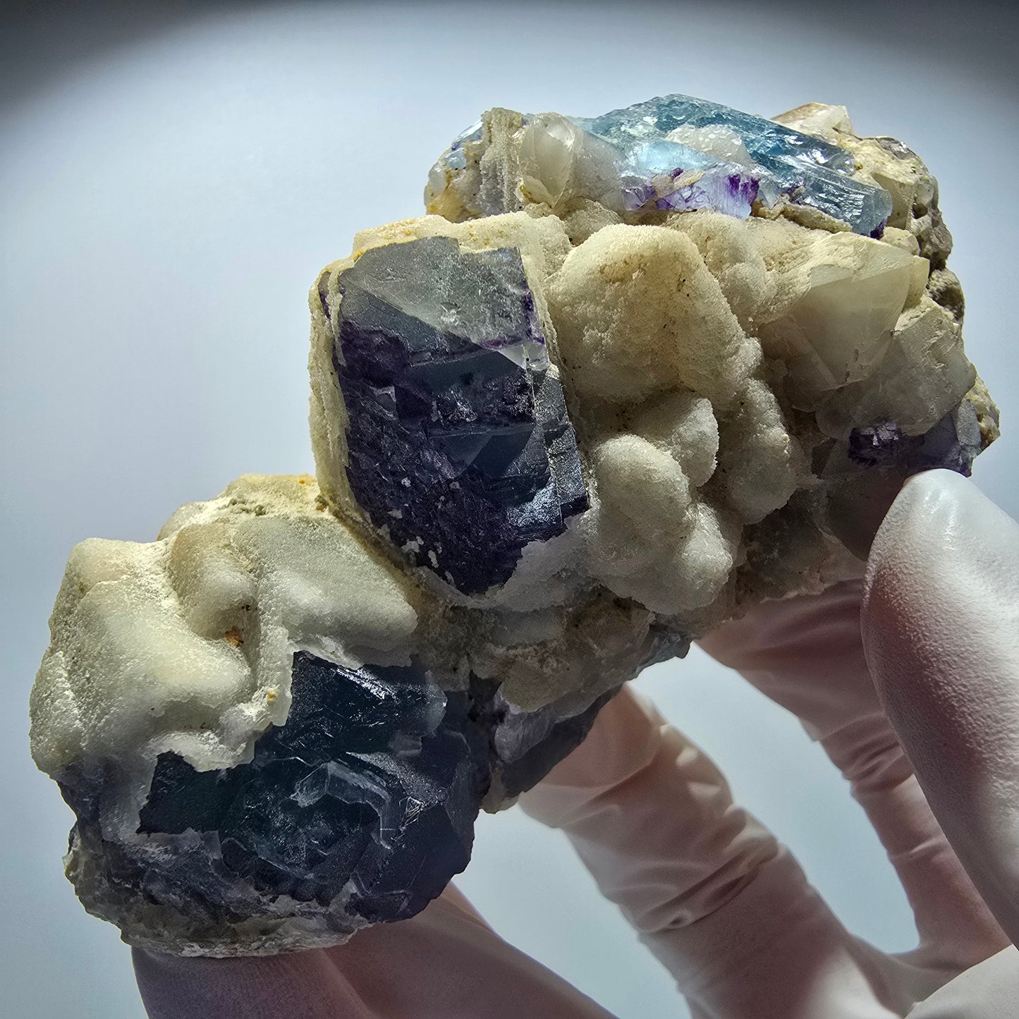 Phantom Fluorit, gestuft, Quarz Stufe, blau lila Omehane, Namibia 71*55*36mm #12715