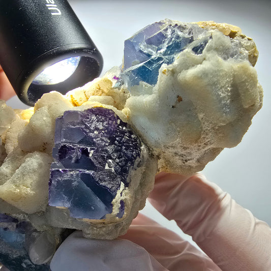 Phantom Fluorite, stepped, Quartz Stage, blue purple Omehane, Namibia 71*55*36mm #12715